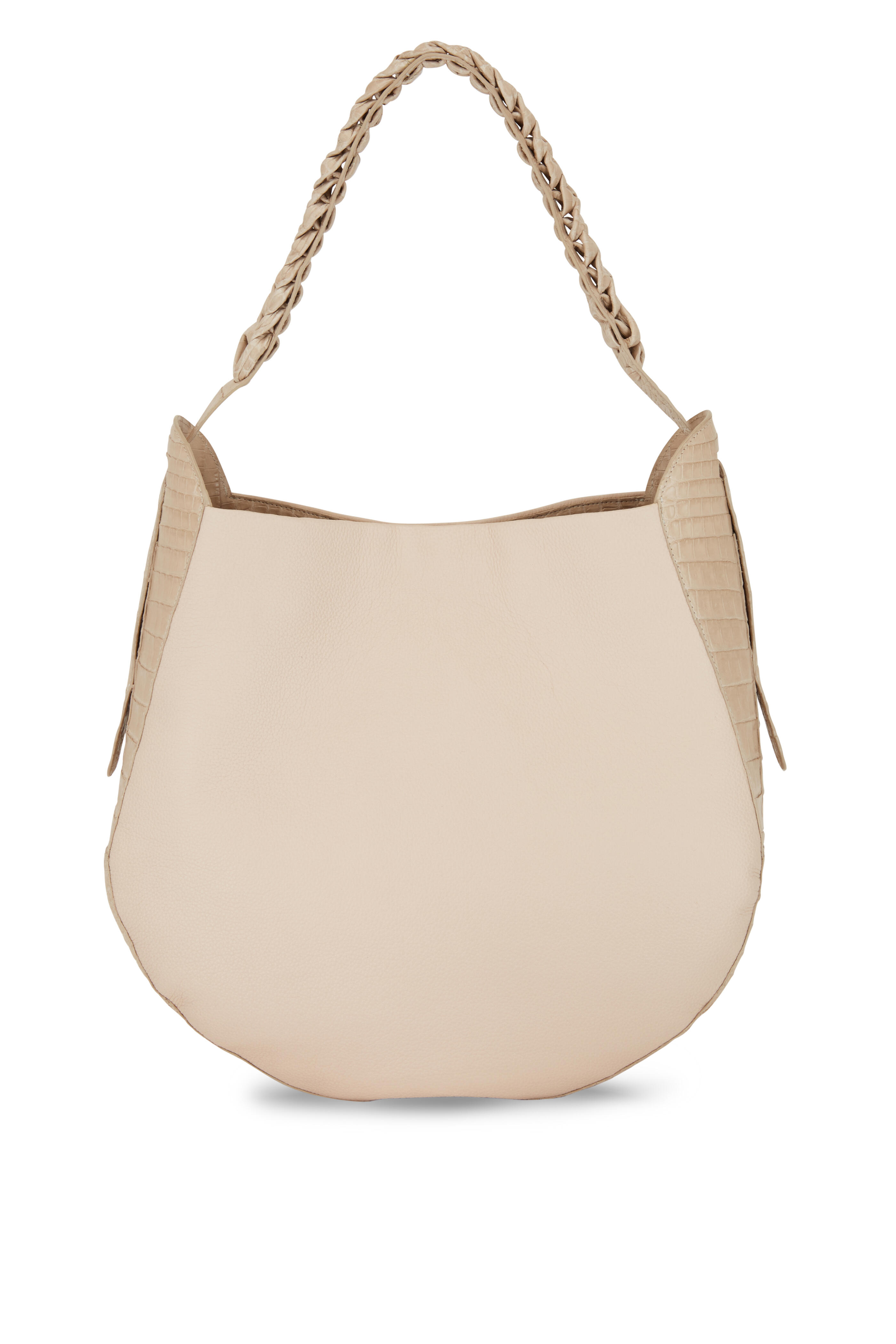 Nancy Gonzalez - Taupe Grained Leather & Crocodile Large Hobo Bag