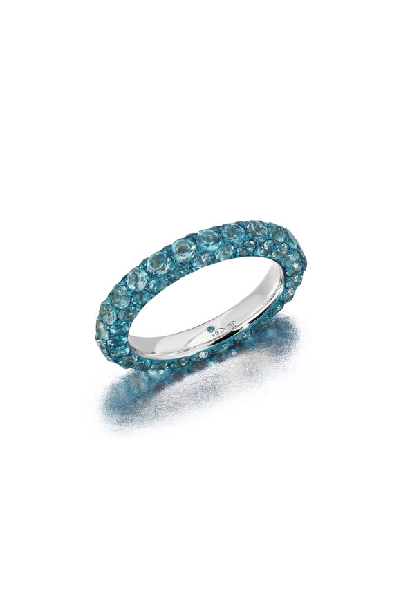 Graziela Gems Swiss Blue Topaz & Blue Rhodium 3 Sided Ring