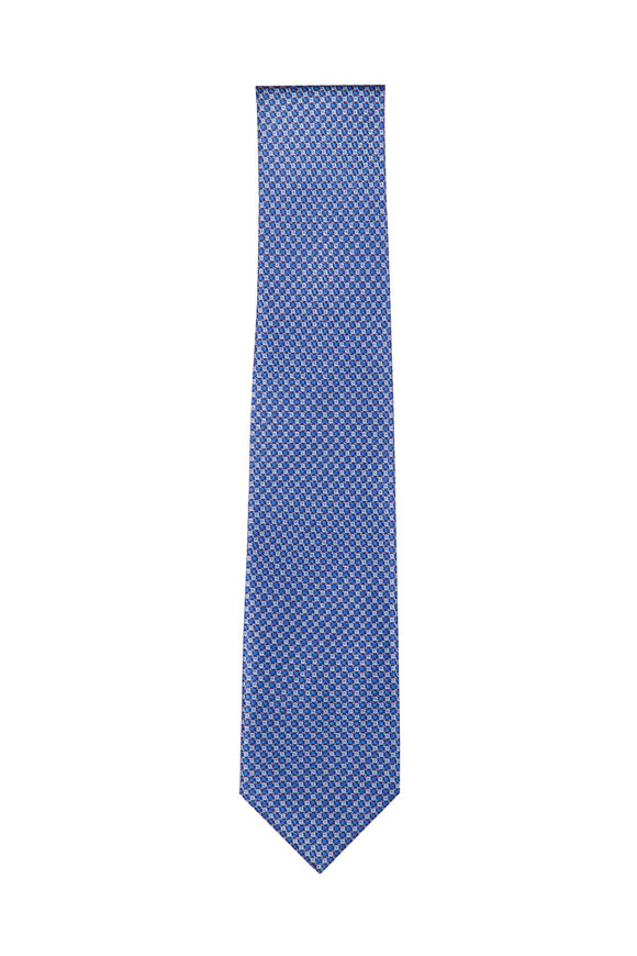 Brioni Blue Micro Motif Silk Necktie - view 1
