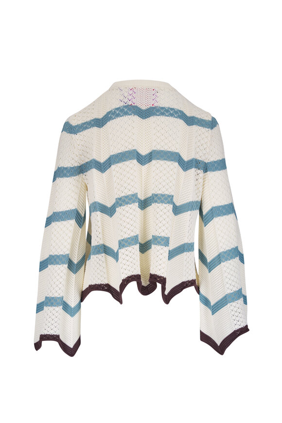 La DoubleJ Ivory & Blue Chevron Crop Knit Sweater - view 4