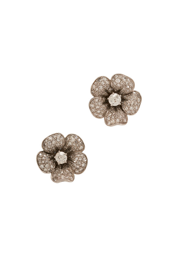 Estate Jewelry Diamond Vintage Flower Earrings