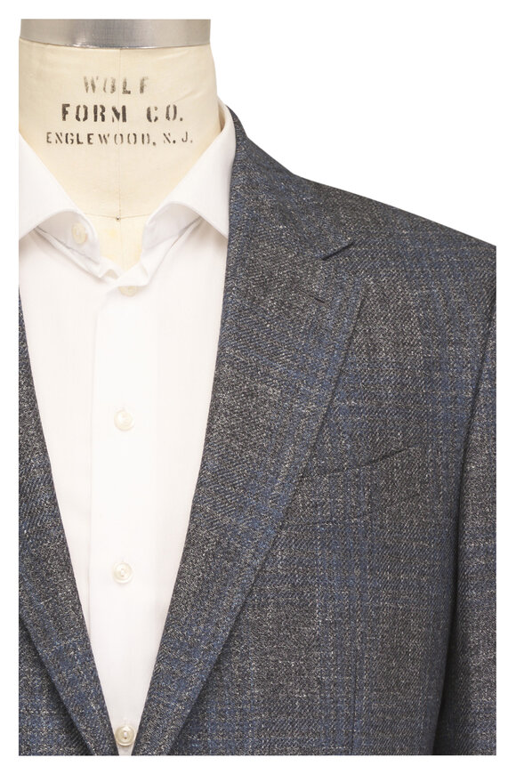 Zegna Blue & Gray Wool, Silk & Linen Sportcoat - view 1