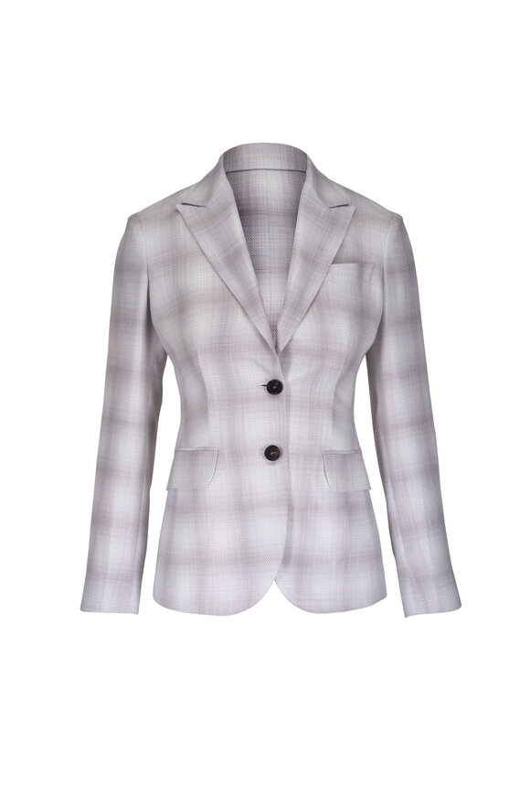 Kiton Beige Shadow Plaid Jacket