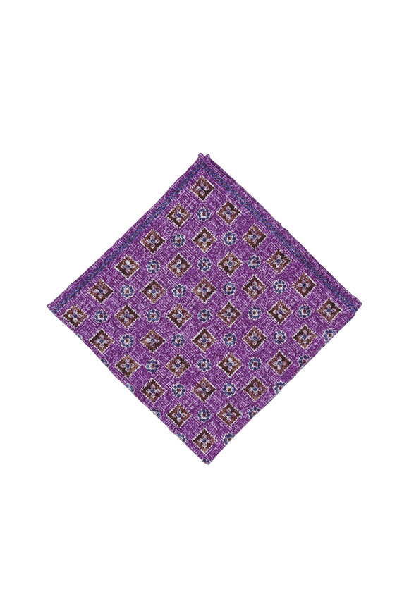 Brunello Cucinelli - Purple Floral Silk Blend Pocket Square 