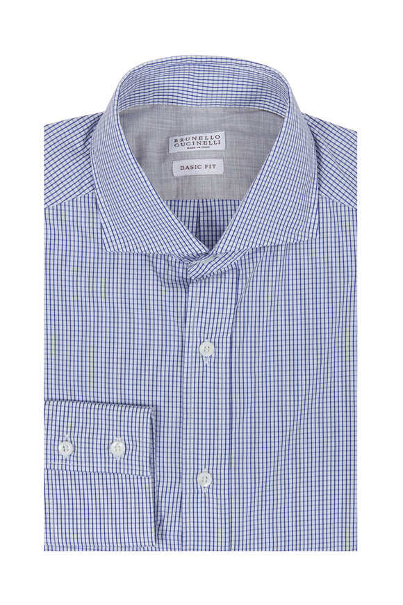 Brunello Cucinelli - Navy Blue Micro-Check Basic Fit Sport Shirt 