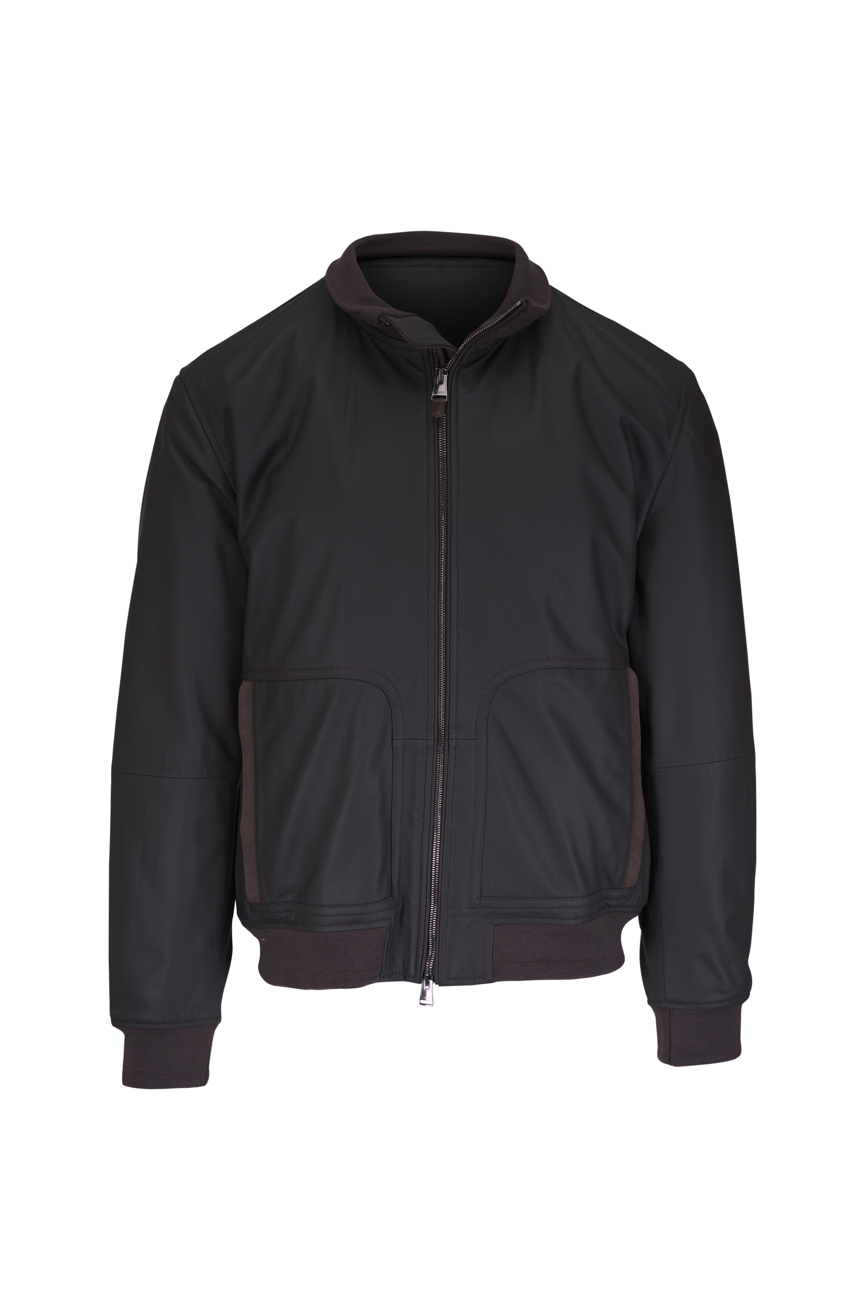 Canali - Brown Leather Bomber Jacket