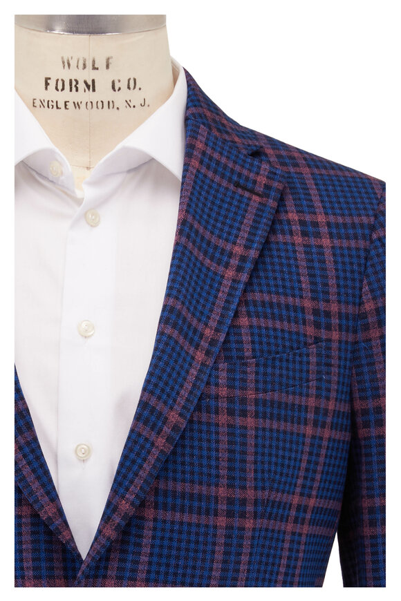Etro - Blue & Pink Plaid Jersey Sportcoat