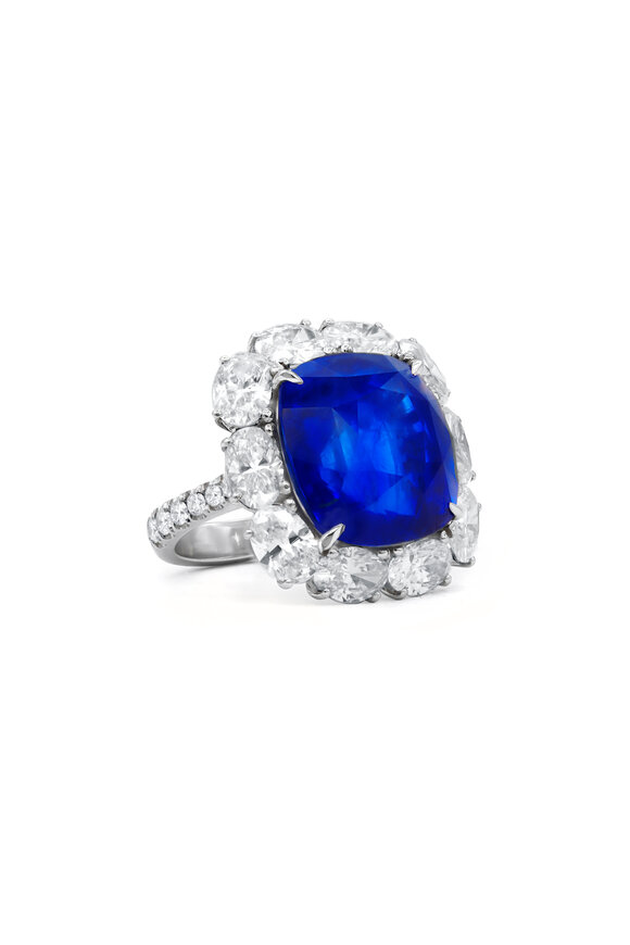 Diana M Jewels Platinum Blue Sapphire & Diamond Halo Ring - view 1