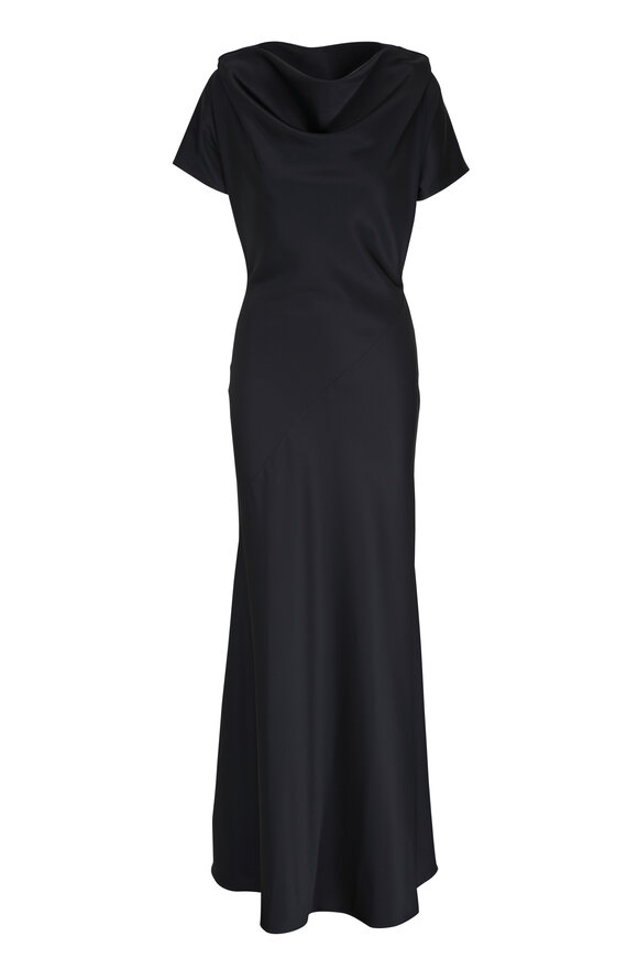 Kiton Black Satin Short Sleeve Gown