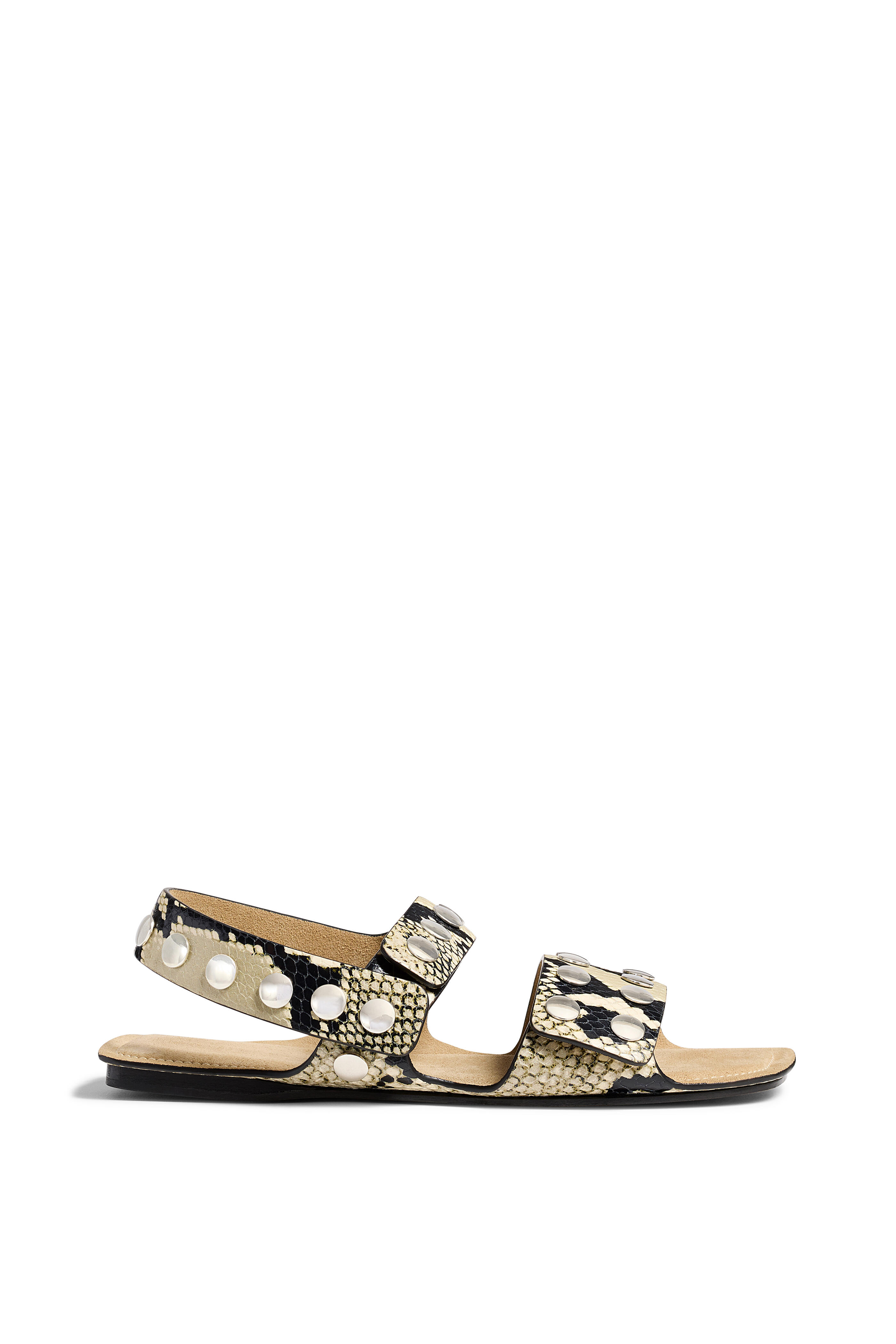 Khaite - Boden Neutral & Silver Leather Studded Sandal