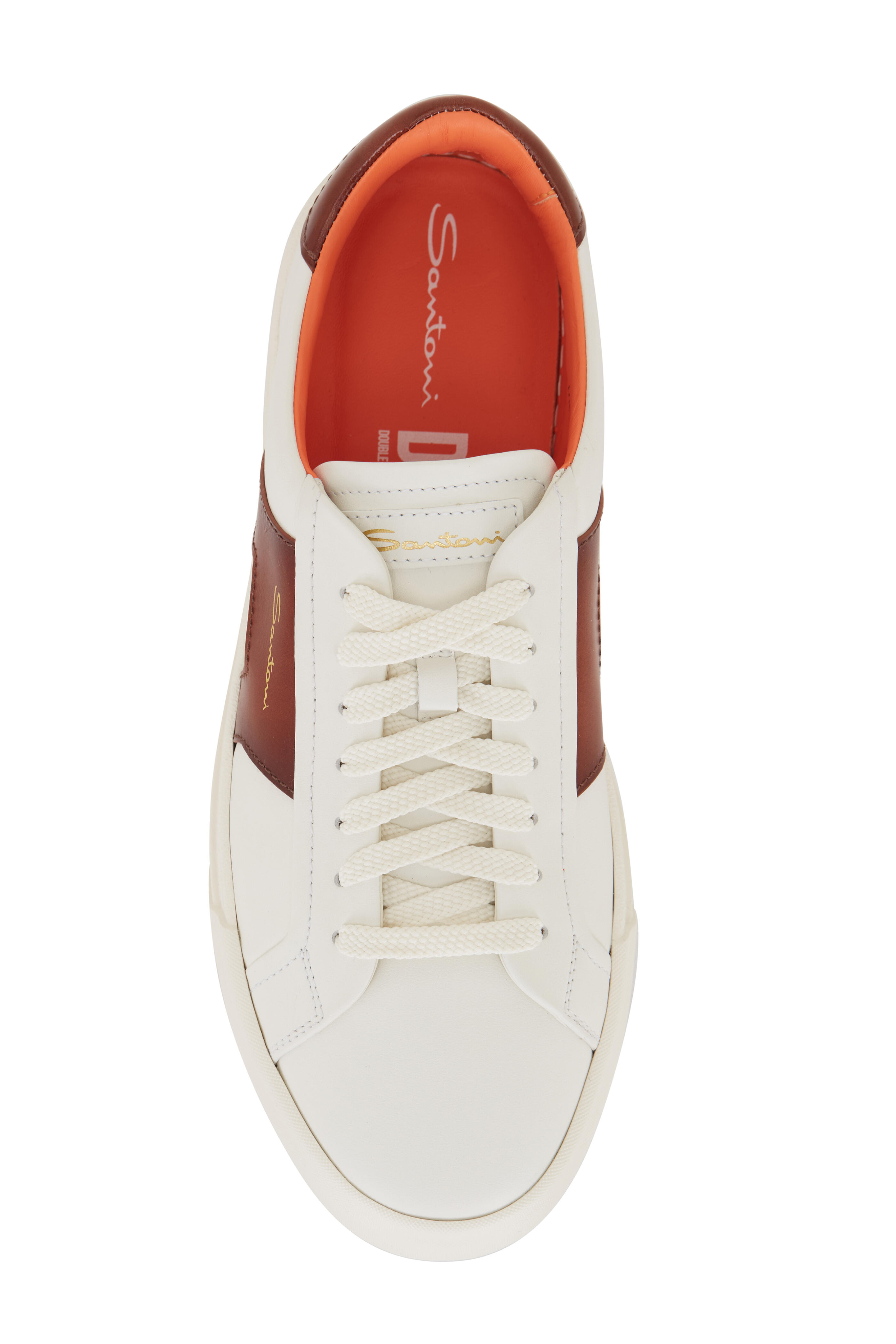 Santoni - Double Buckle White & Brown Sneaker | Mitchell Stores