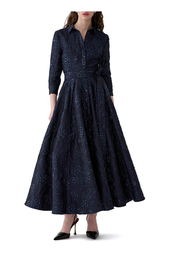 Carolina Herrera Black Floral Bouquet Lurex Jacquard Trench Jacket - view 2
