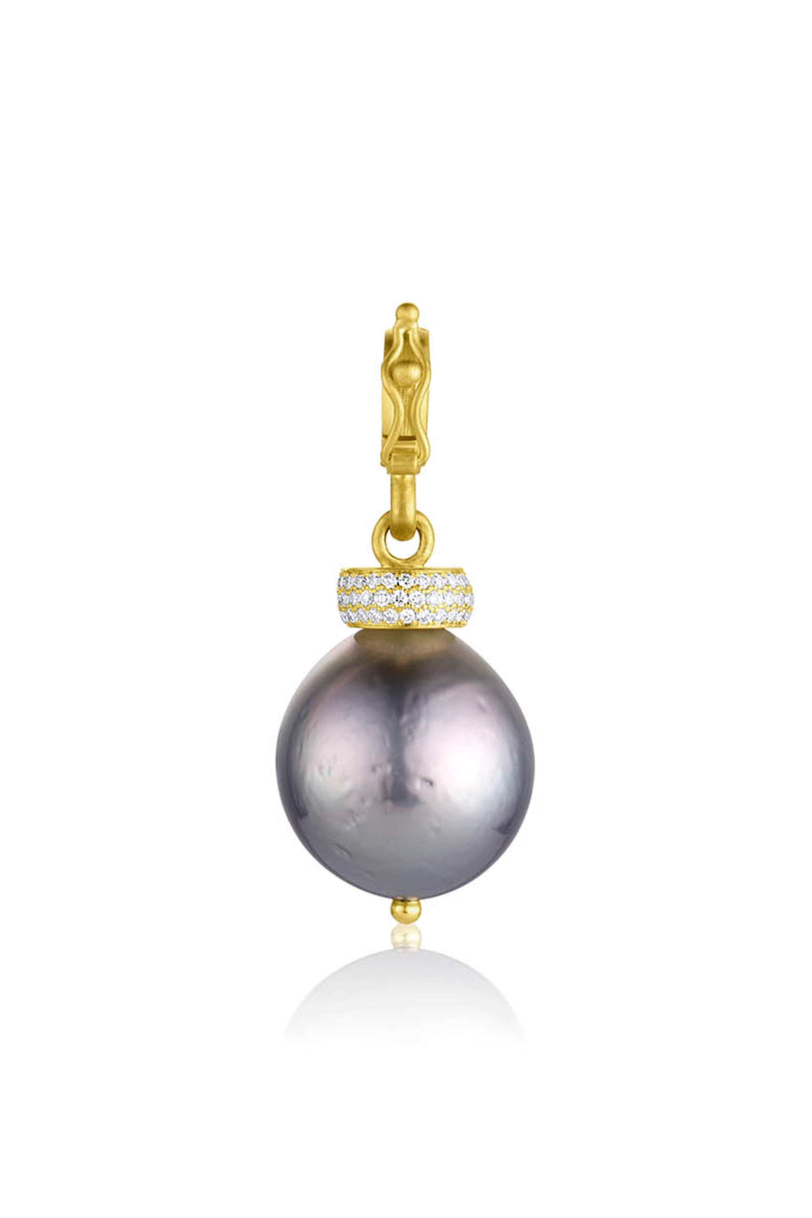 Leigh Maxwell - 18k Yellow Gold Pearl Pave Diamond Cap Pendant - view 2