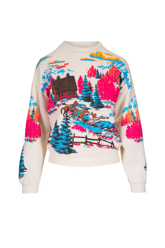 Mother The Drop Square Off White Printed Sweater