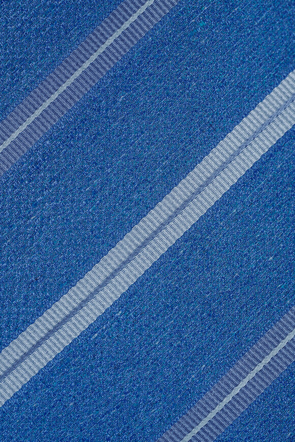 Kiton Medium Blue Stripe Silk Necktie - view 2