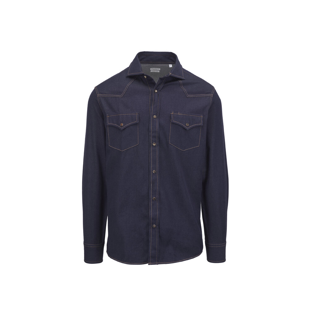 Brunello Cucinelli - Western Dark Blue Denim Sport Shirt