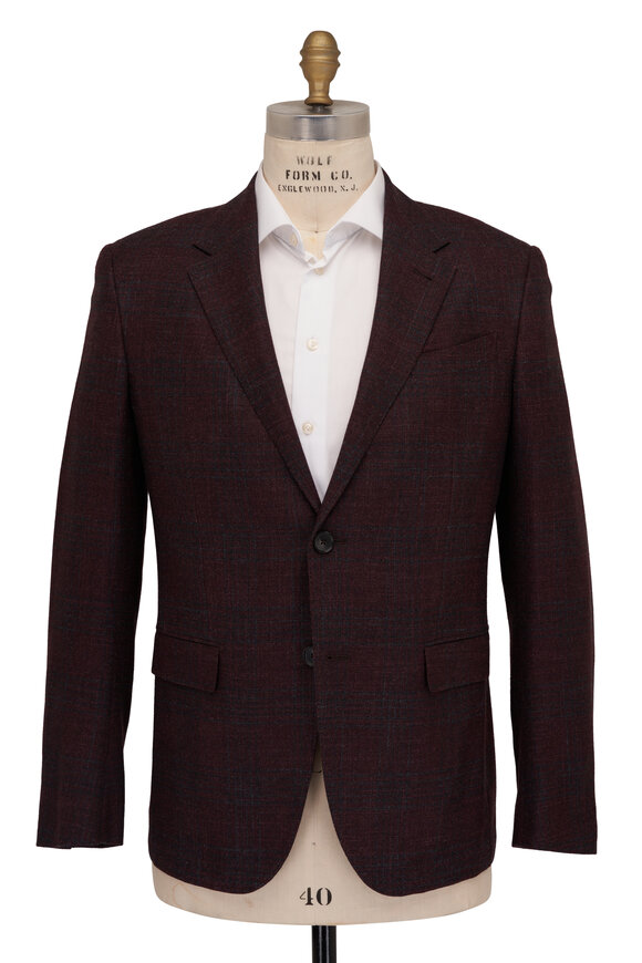 Zegna - Burgundy Plaid Wool Blend Sportcoat