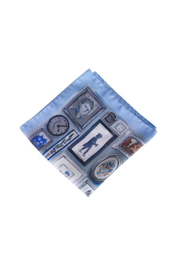 Eton Light Blue Portrait Silk Twill Pocket Square - view 1