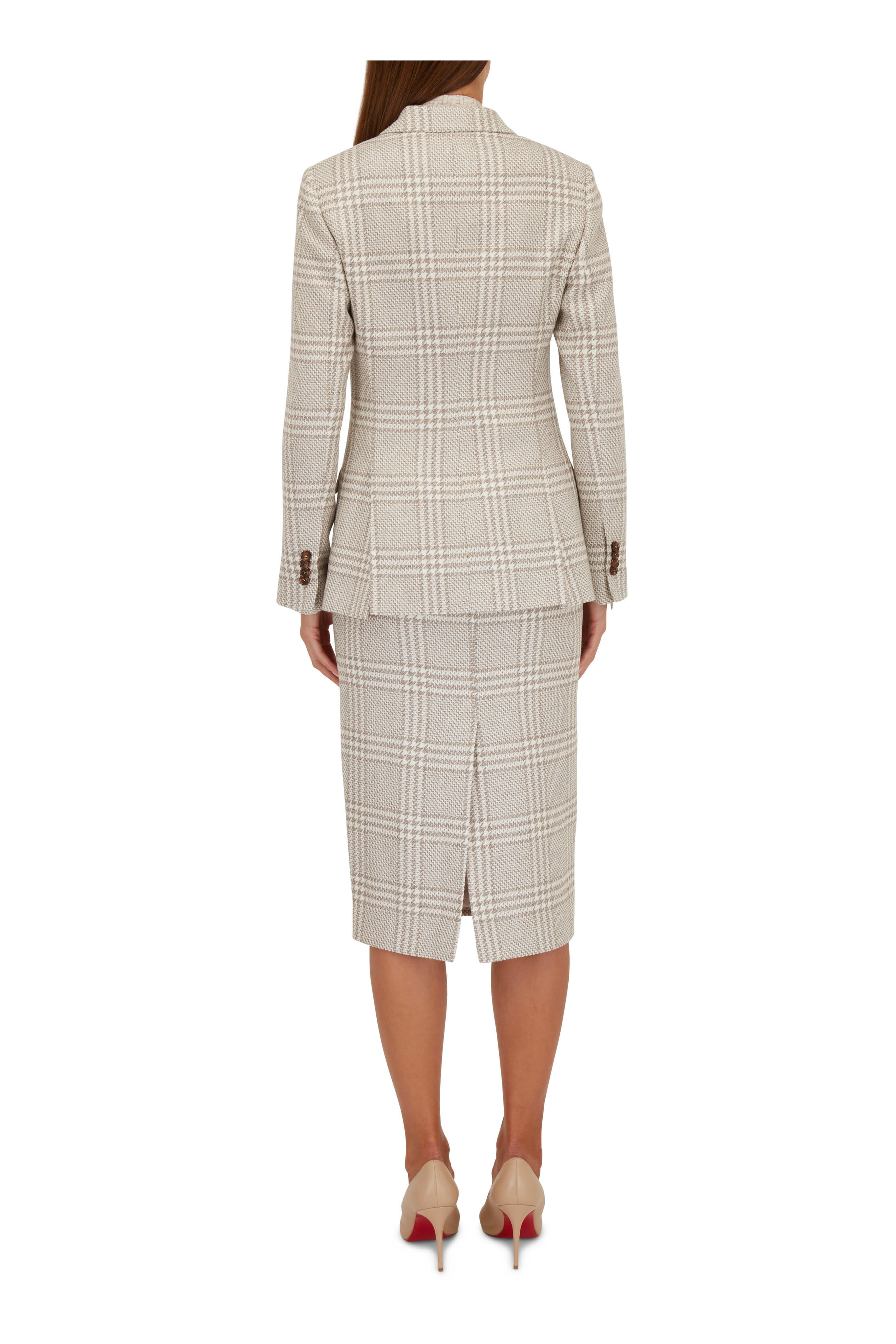 Kiton - Ivory & Tan Plaid Double-Breasted Jacket