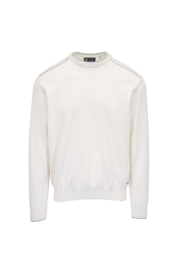 Paul & Shark White Silk & Cotton Tipped Crewneck Pullover