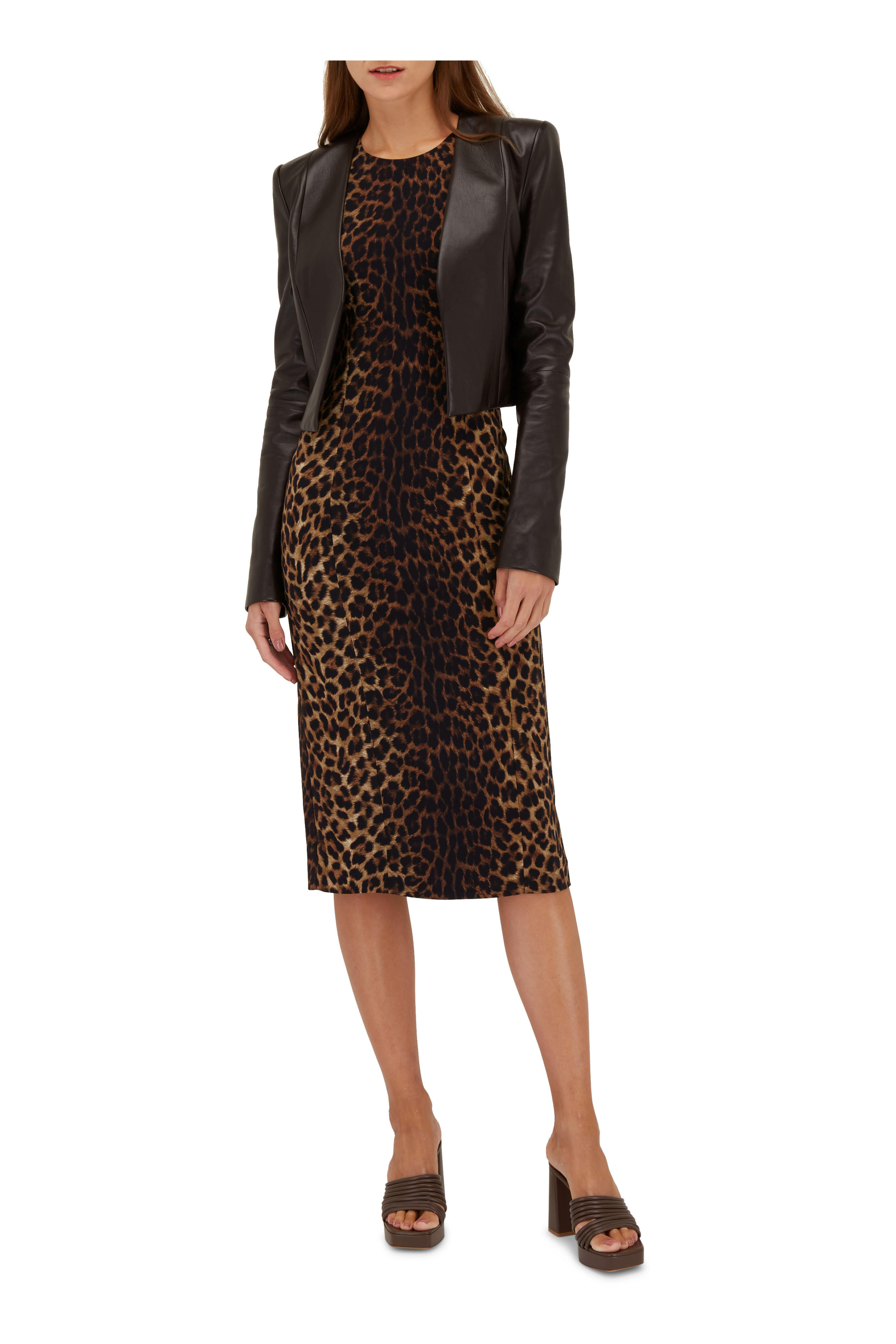 Michael Kors Collection - Chocolate Leather Collarless Bolero