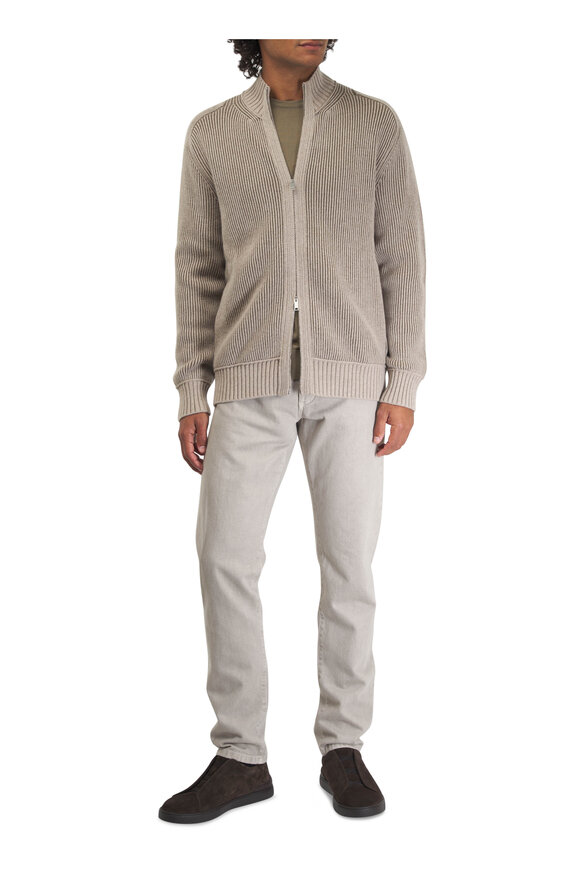 Zegna - Beige Cashmere Full Zip Sweater