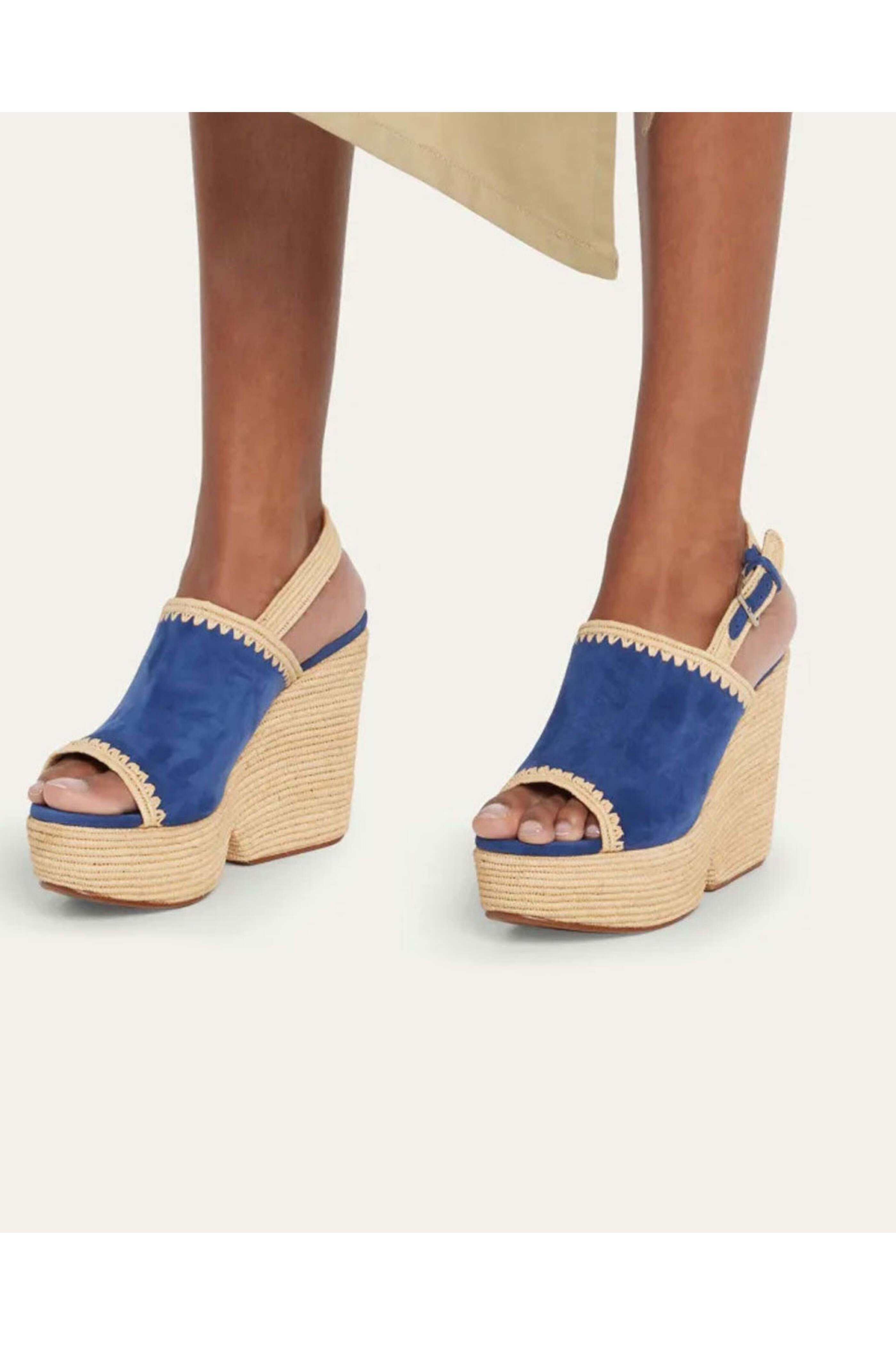 Robert Clergerie - Damya Suede Raffia Slingback Platform in Navy