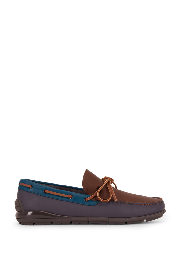 Salvatore Ferragamo - Simeon Brown & Asphalt Leather Boat Shoe