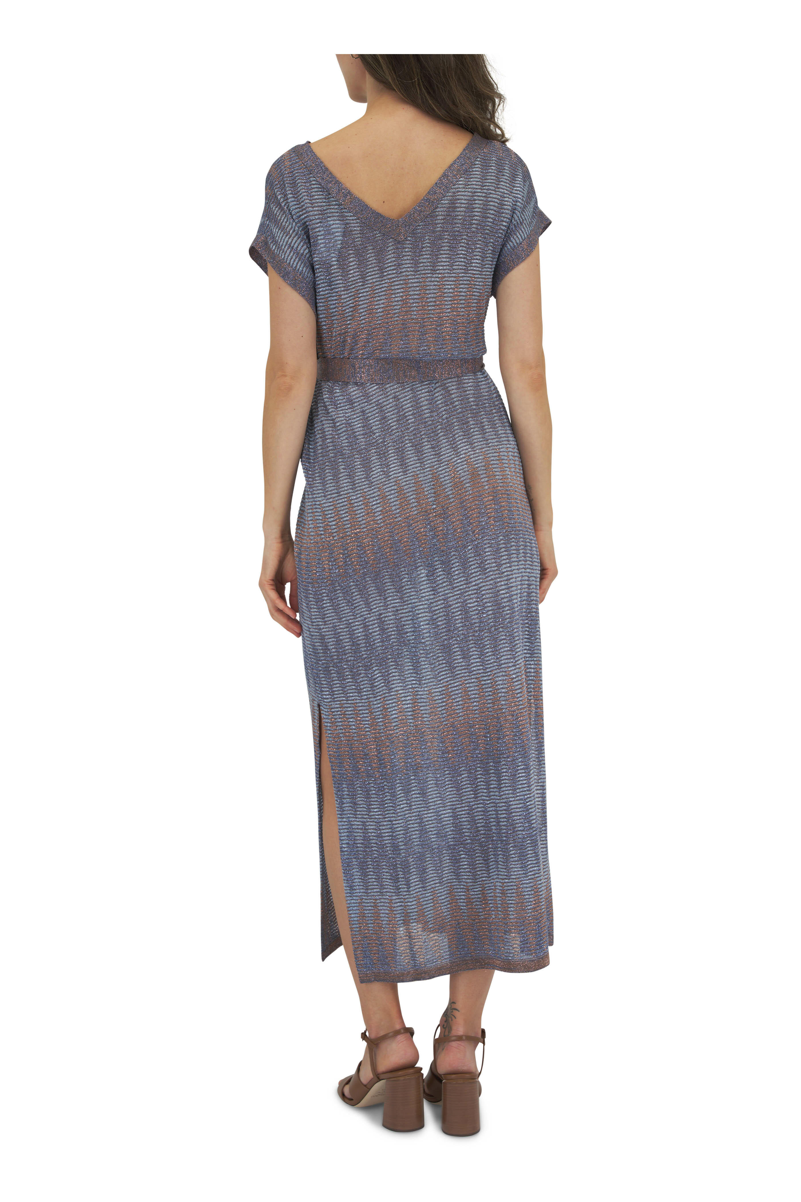 D.Exterior - Chevron Lurex V-Neck Midi Dress | Mitchell Stores