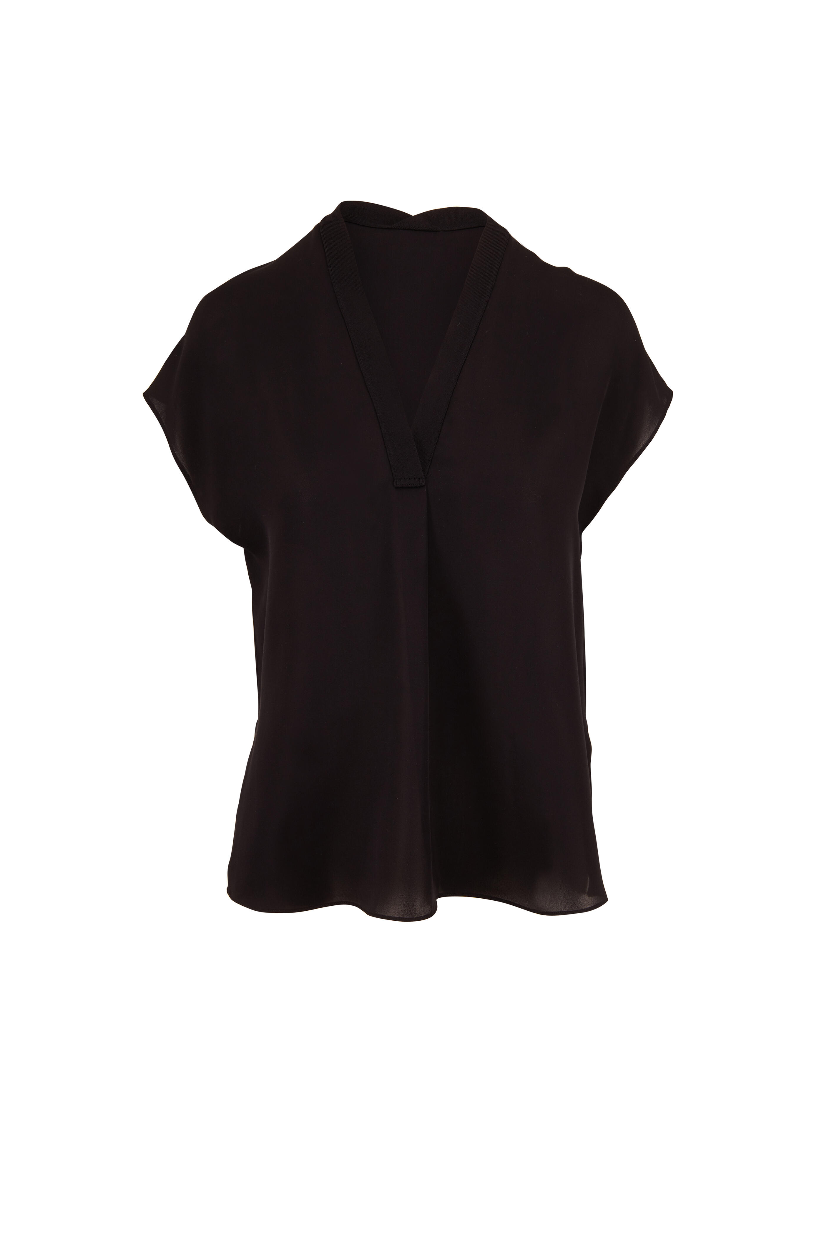 Vince - Black Silk Ribbed V-Neck Top