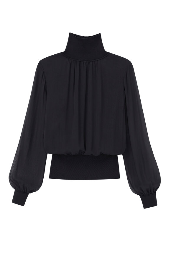 Lafayette 148 New York - Black Silk Georgette Turtleneck Blouse