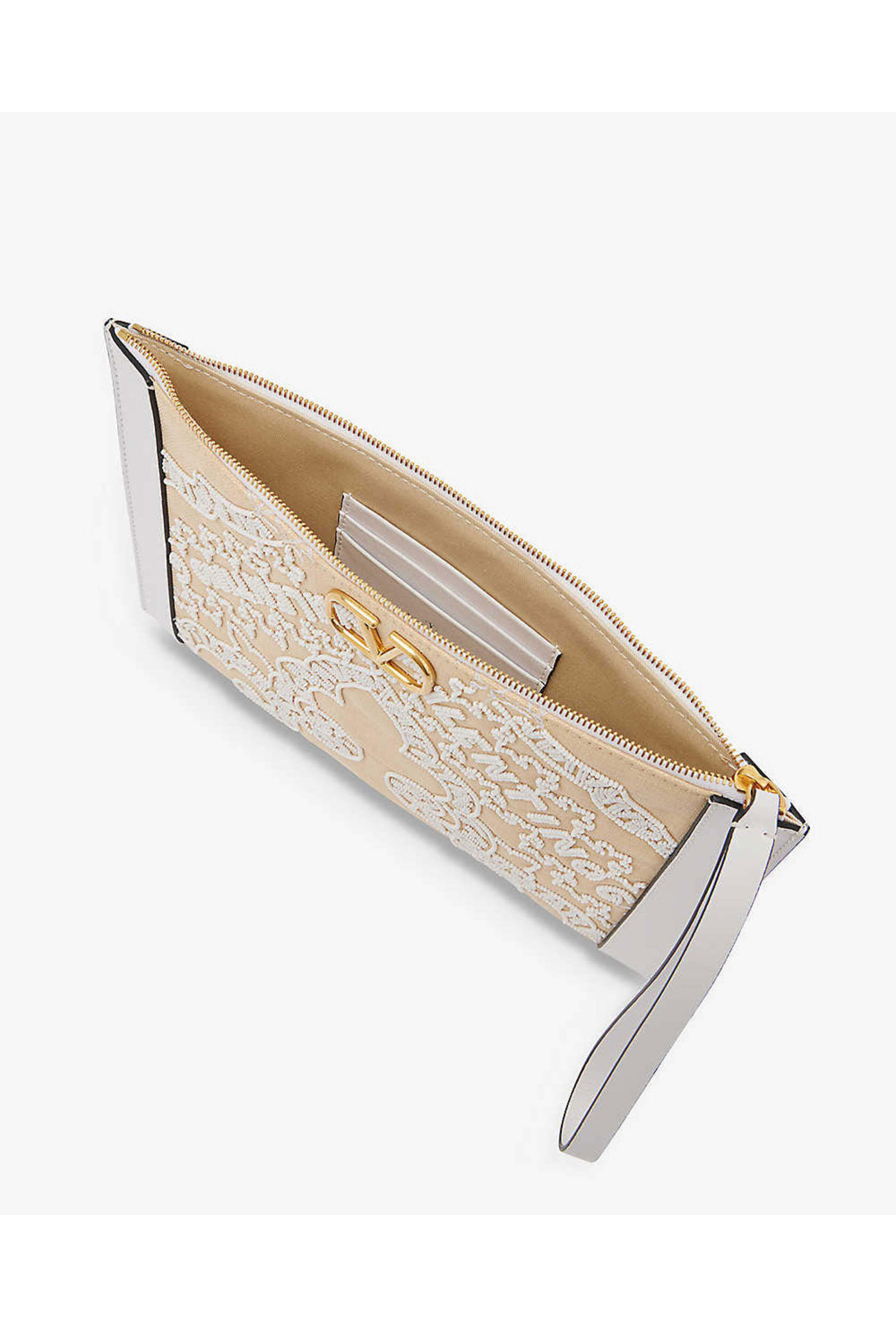 Valentino Garavani - Small Bead Embellished Raffia Pouch in Bianco