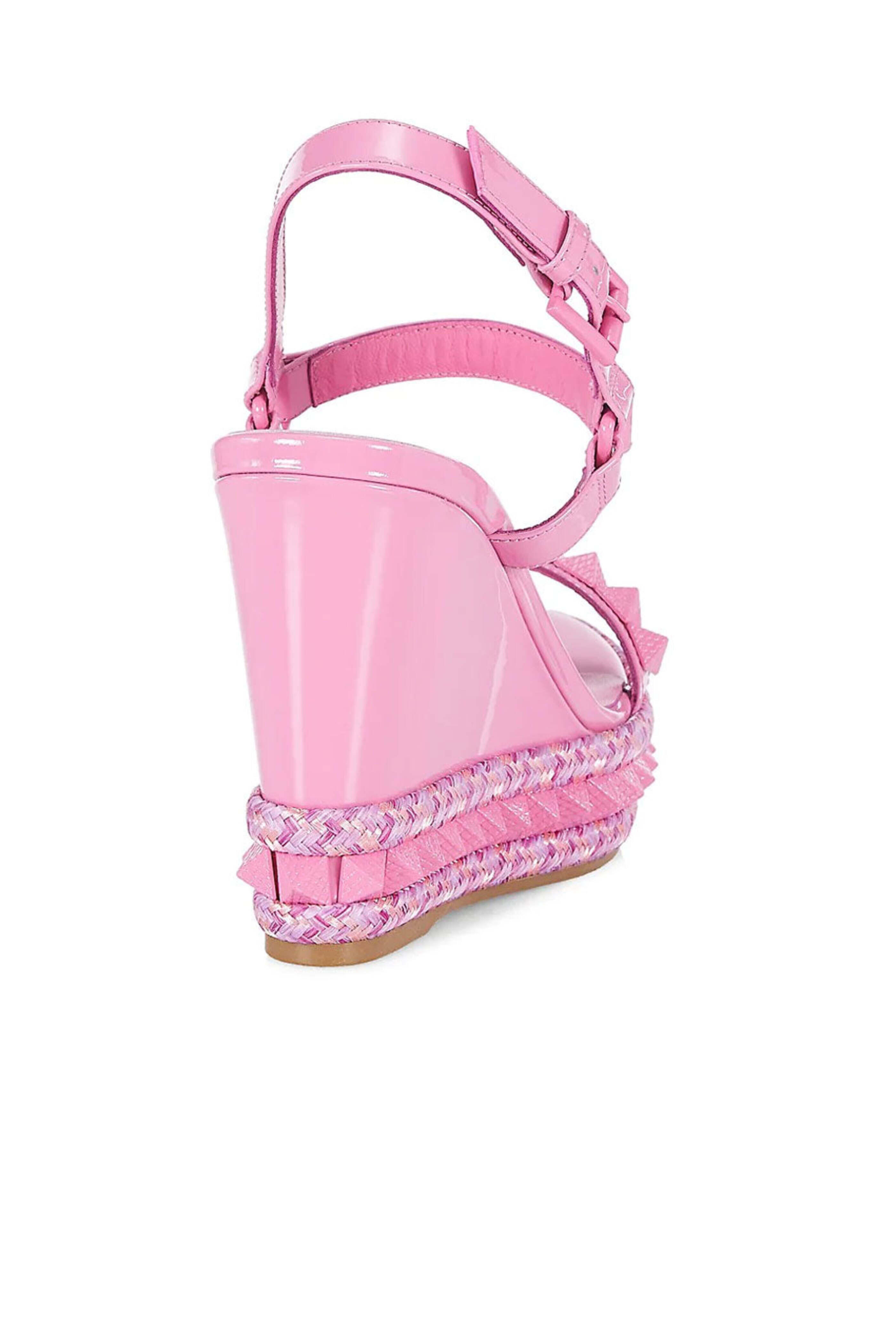 Christian Louboutin - Pyraclou 110 Patent Leather Wedge Sandals in Gummy