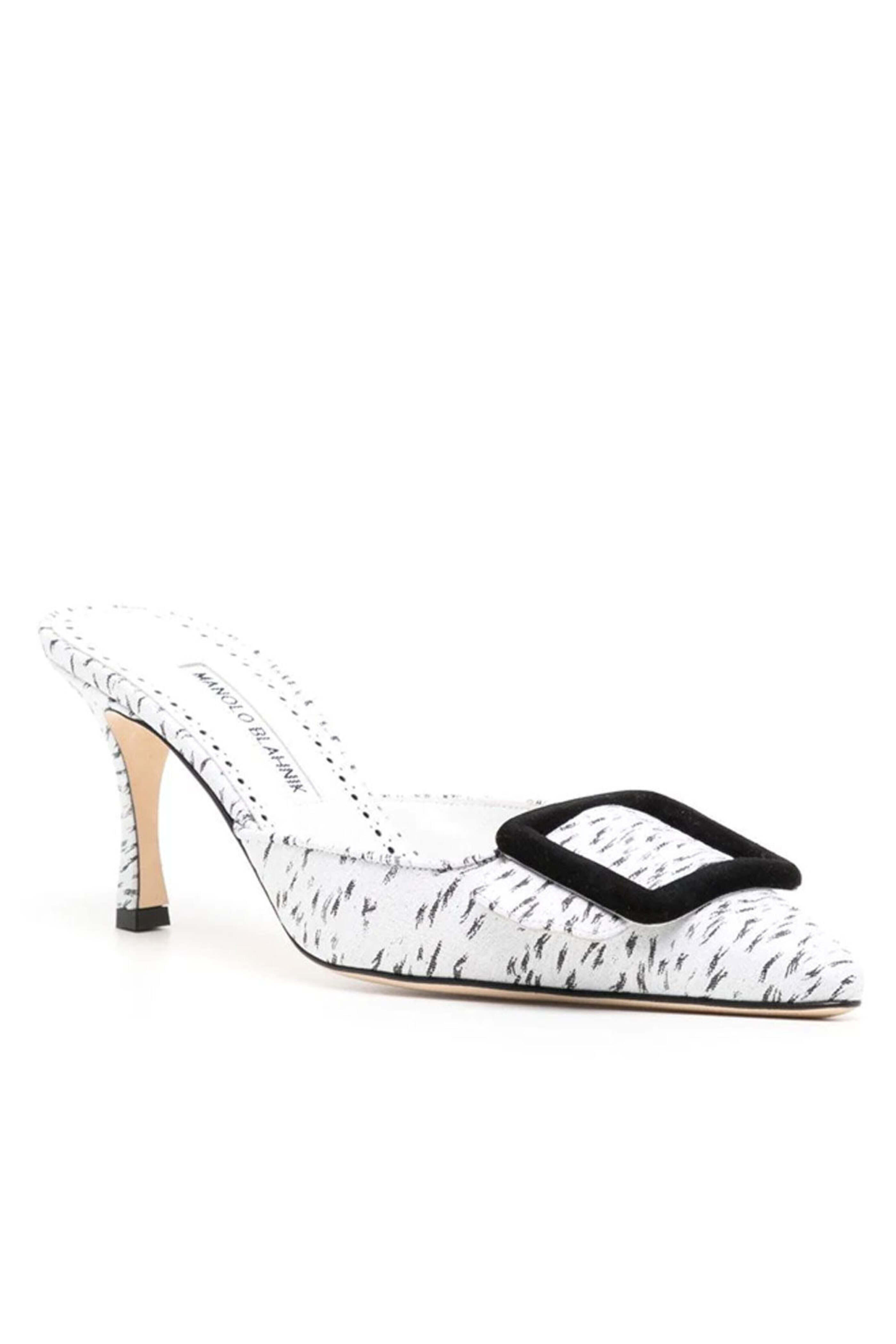 Manolo Blahnik - Maysale Kitten Heel Slide in White Jacquard