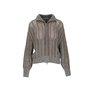 アウターその他 BRUNELLO CUCINELLI LUREX CARDIGAN Brunello Cucinelli - Gray Lurex Front Zip Knit Cardigan
