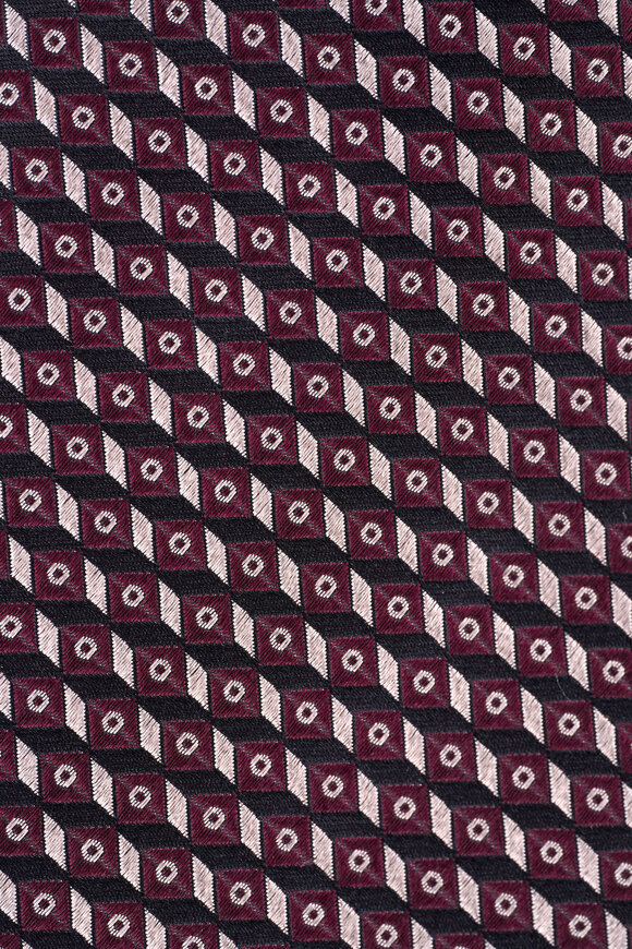 Zegna Burgundy & Gold Geometric Cube Print Silk Necktie - view 2
