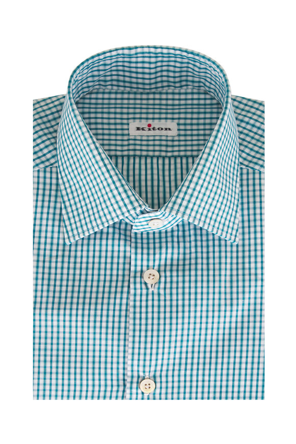Kiton Teal Check Cotton Dress Shirt - view 1