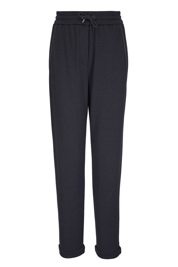 Brunello Cucinelli Coal Cotton & Silk Monili Trim Pocket Pant