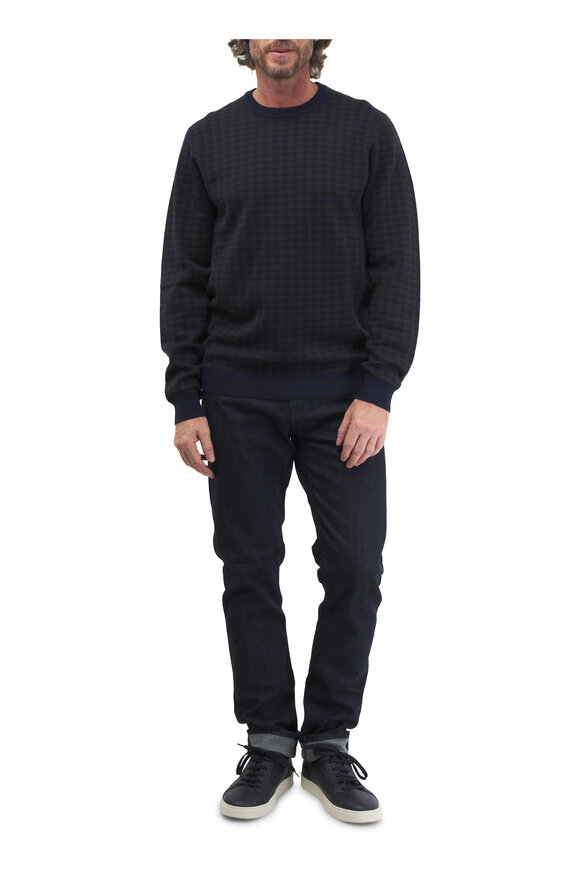 Patrick Assaraf - Navy Houndstooth Wool Sweater