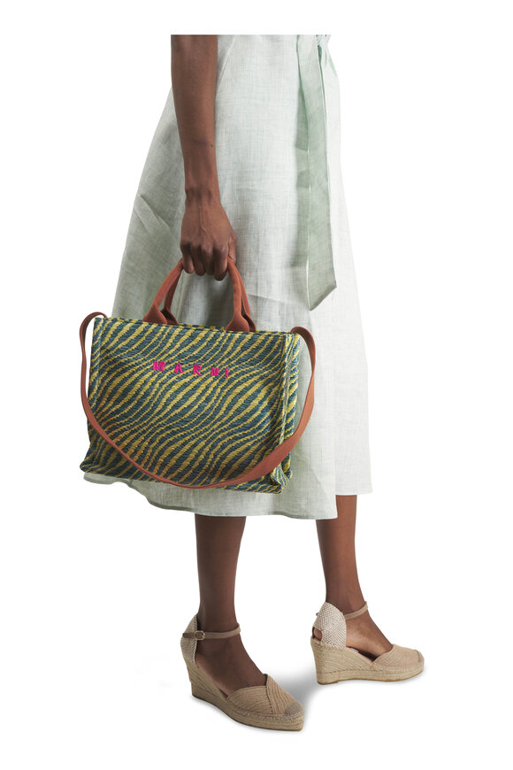 Marni Small Garden Green Wavy Raffia Tote - view 2