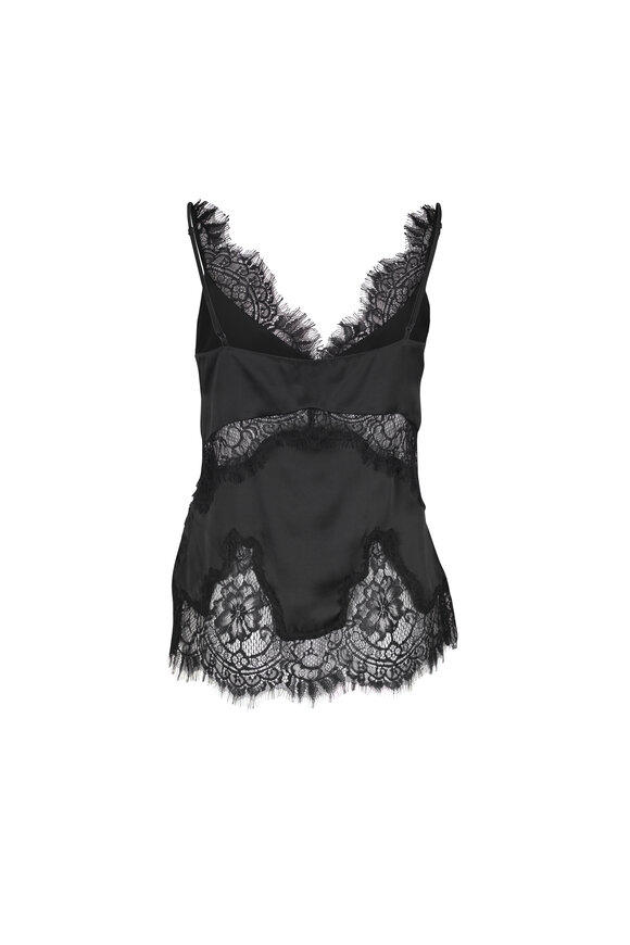 L'Agence - Mitsu Black Silk Lace Tank Top