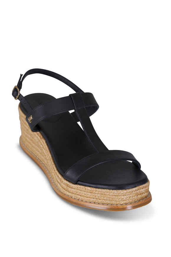 Jimmy Choo Theia Black Leather Wedge Sandal, 60mm