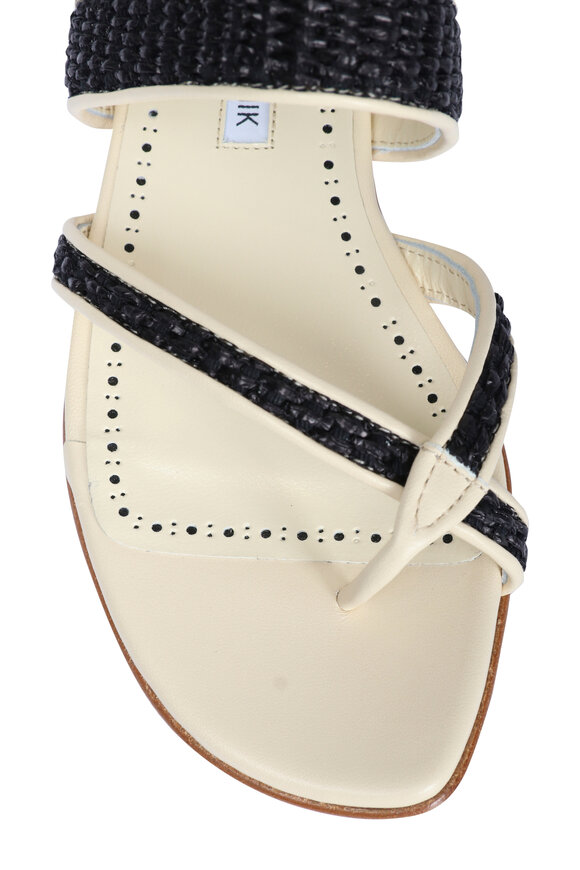 Manolo Blahnik Susara Woven Khaki & Black Flat Slide - view 5