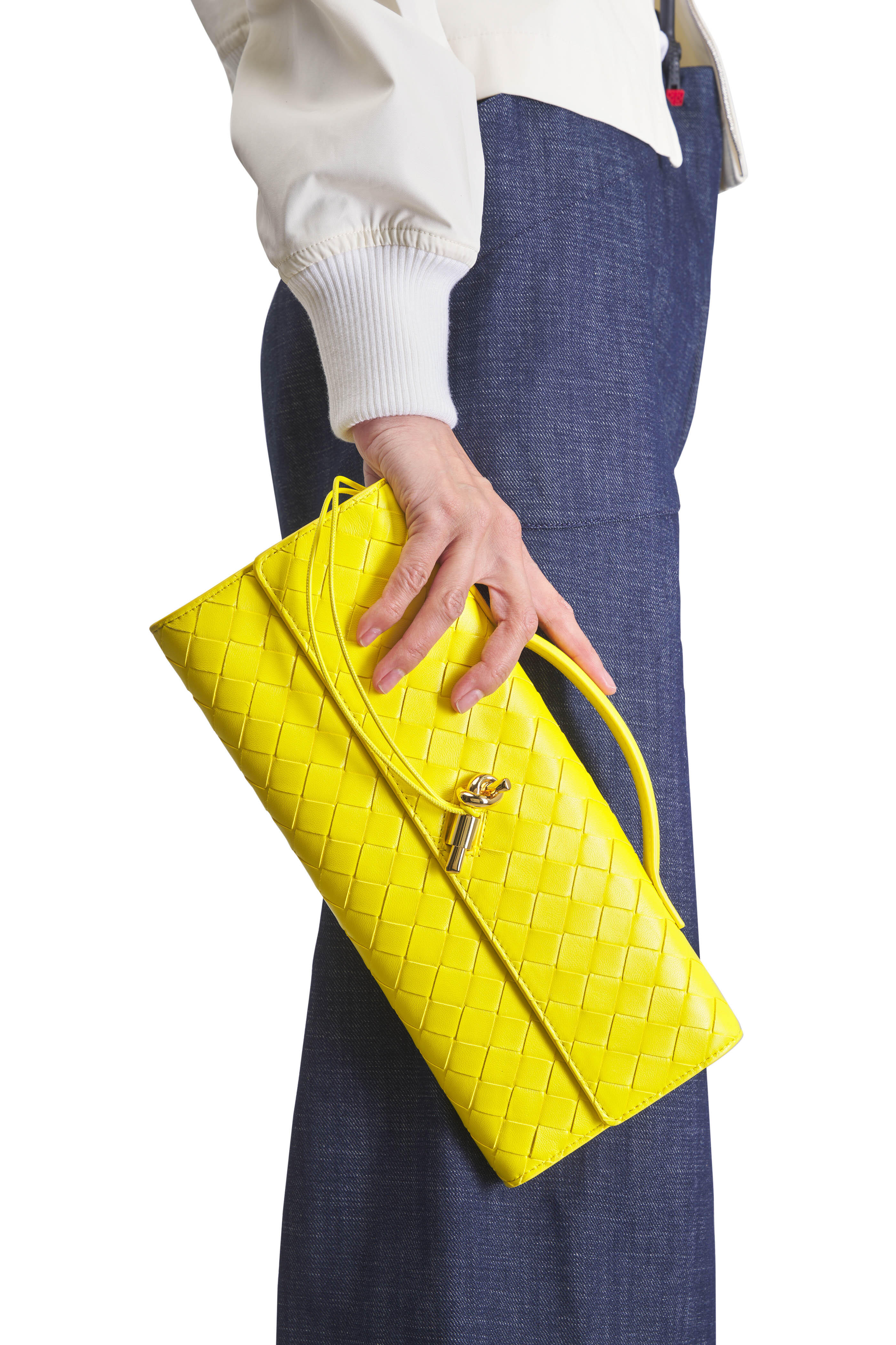 Bottega Veneta - Andiamo Sulfur Intrecciato Leather Clutch