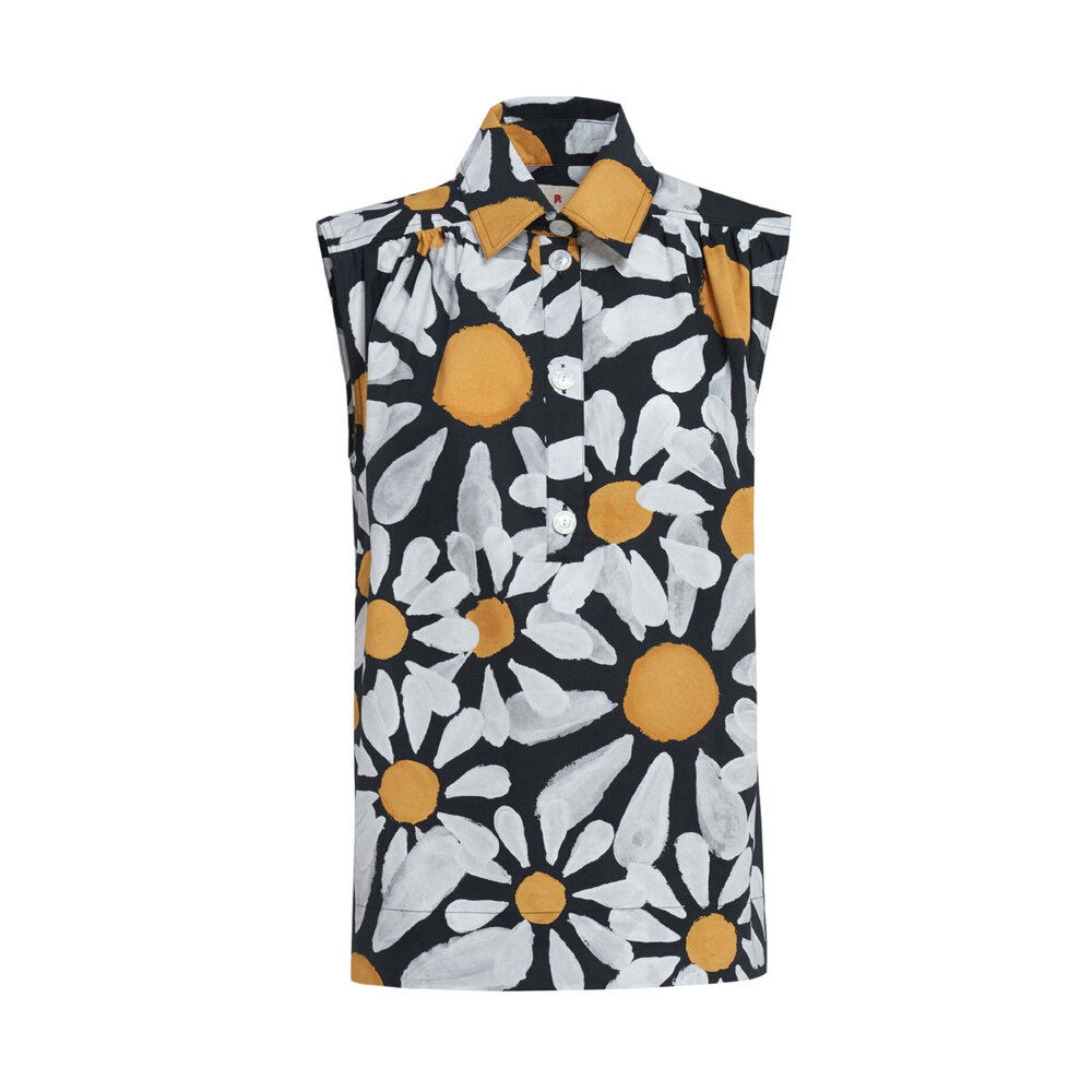 Marni - Black Daisy Print Sleeveless Shirt | Mitchell Stores