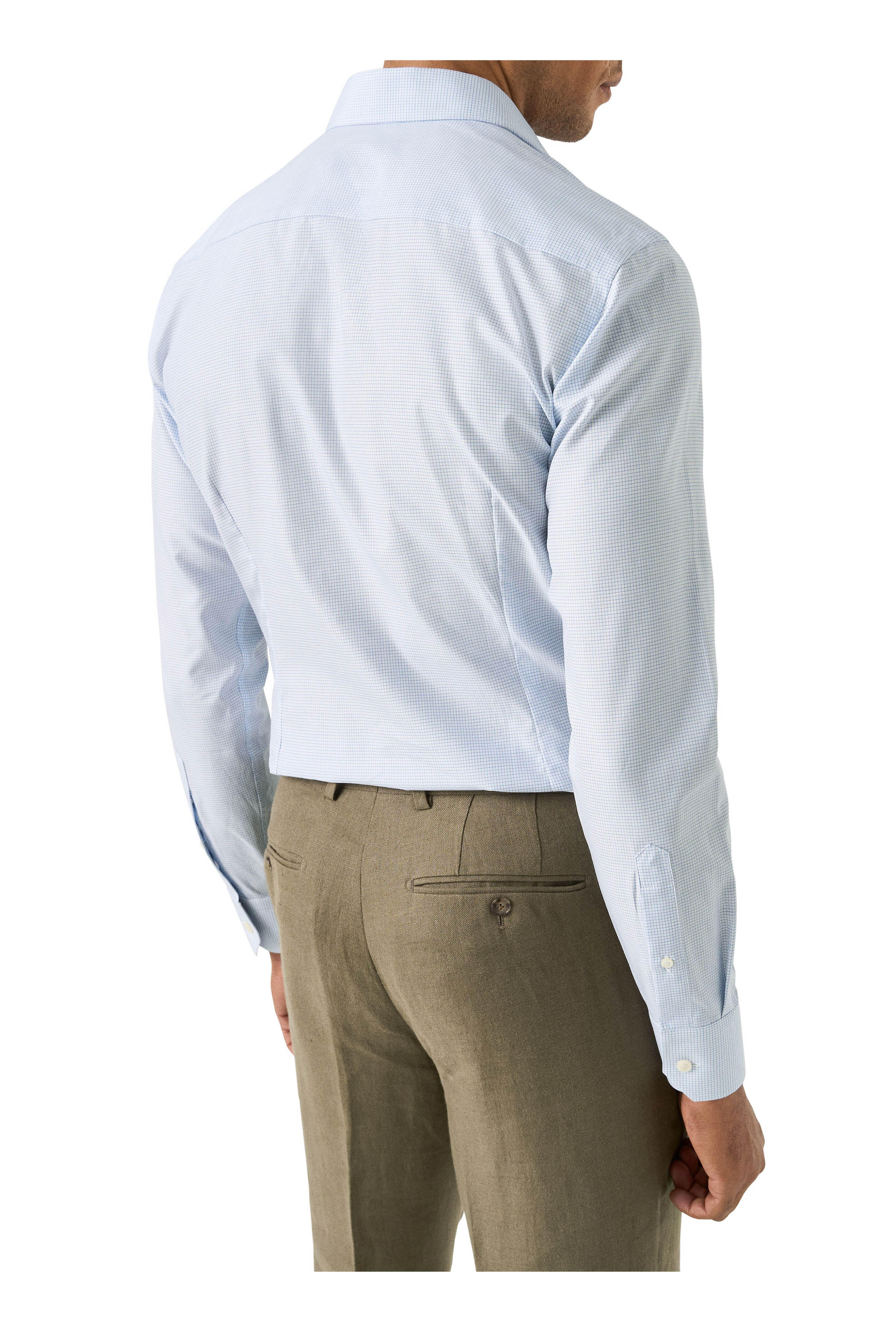 Eton - Blue Mini Check Cotton Slim Fit Dress Shirt - view 3