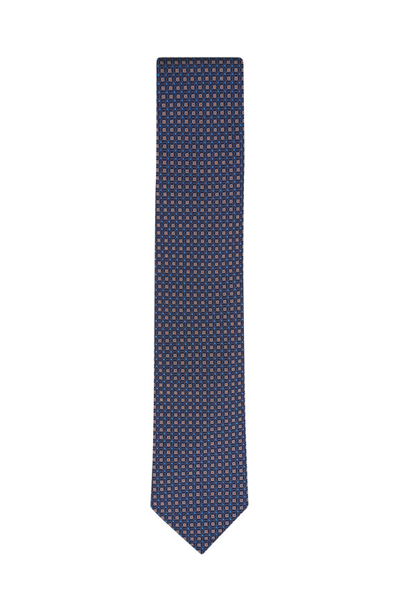 Canali Navy Blue Geometric Silk Necktie