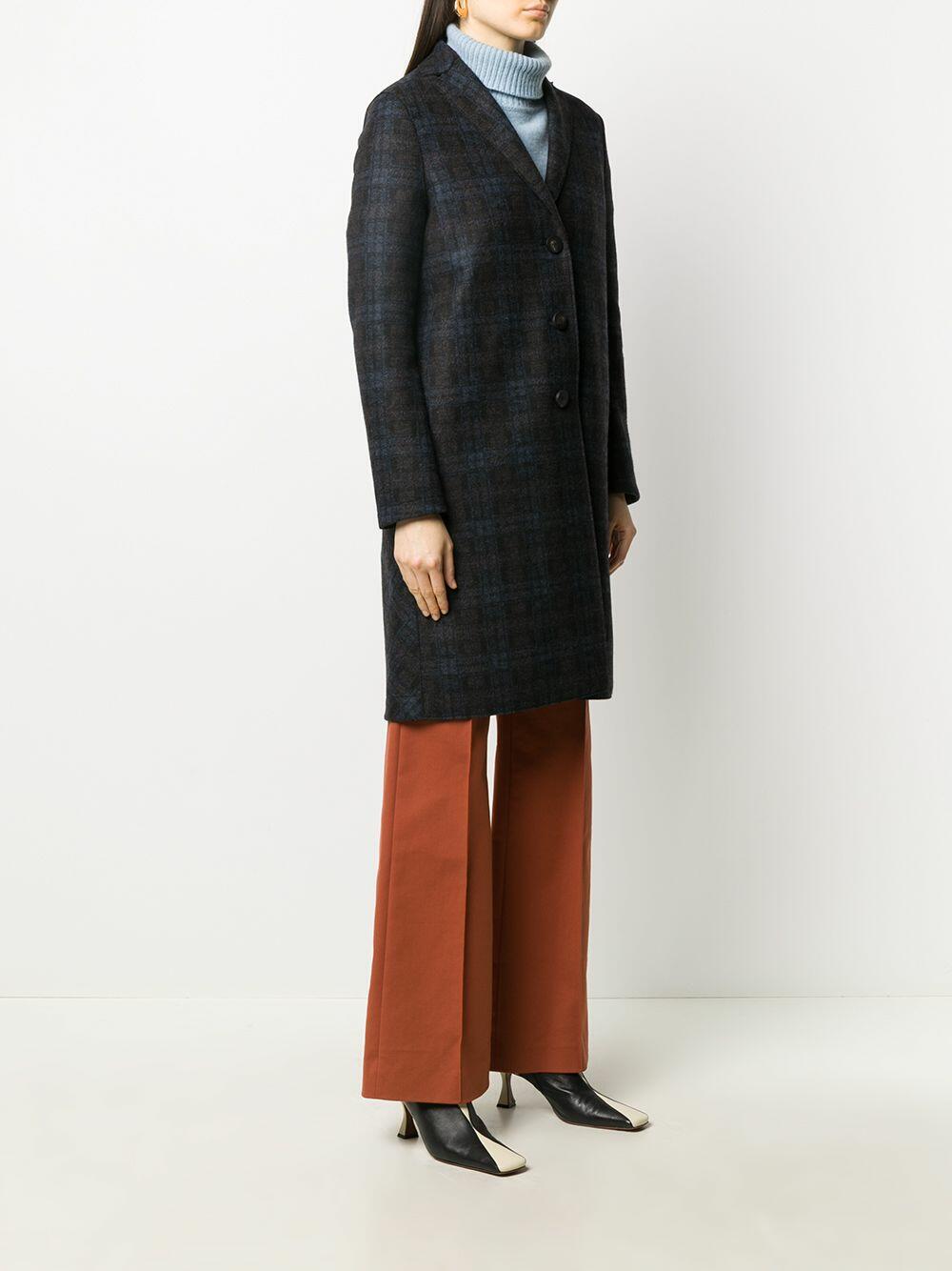 Harris Wharf - Navy Blue Tartan Wool & Cashmere Coat