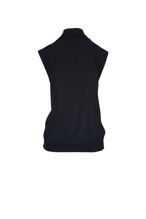 3.1 Phillip Lim Black Mockneck Shell & Chiffon Godets Top