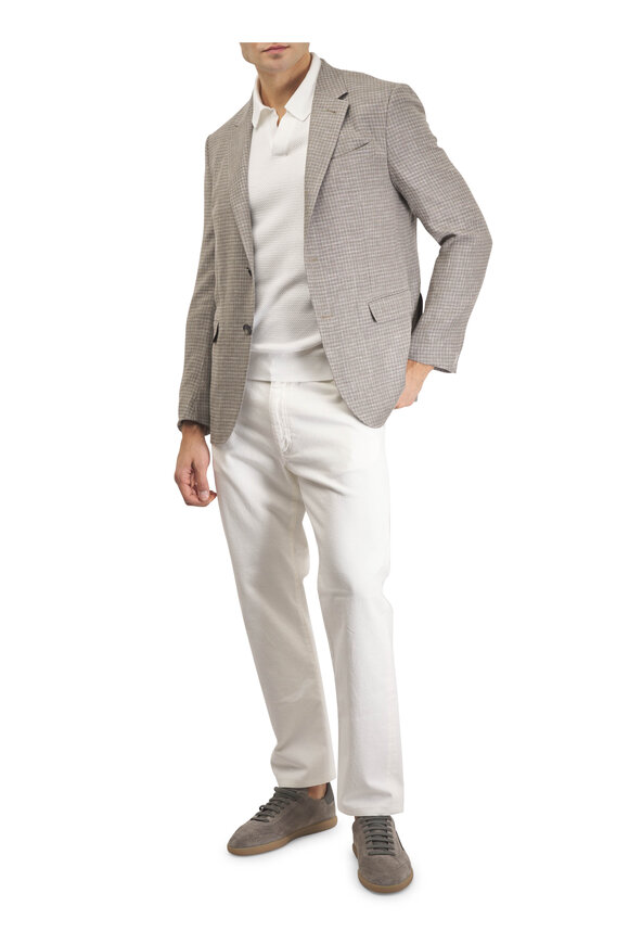 Zegna White Jacquard Johnny Collar Polo - view 2